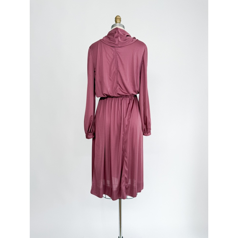 purple vtg 70s cowl neck long sleeve knee length dress size M - Picture 5 of 5